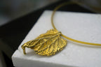 Boho Gold-Plated Brass Necklace: Real Mulberry Leaf, Nature Inspired-1