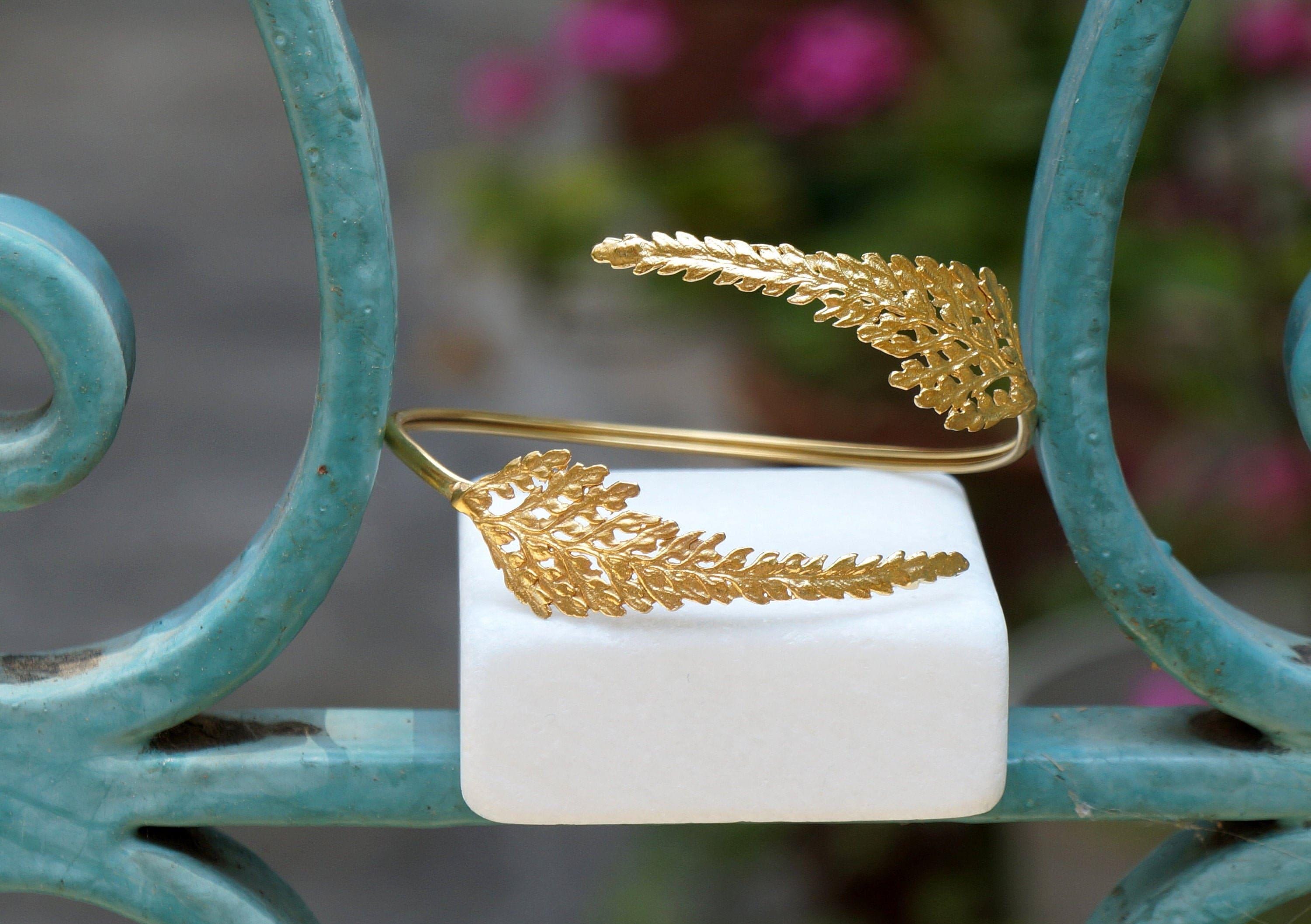 Fern Leaf Bracelet: Adjustable Gold-Plated Brass, Nature Inspired-1