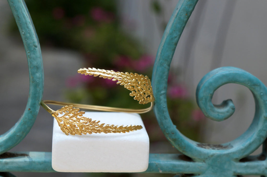 Fern Leaf Bracelet: Adjustable Gold-Plated Brass, Nature Inspired-3