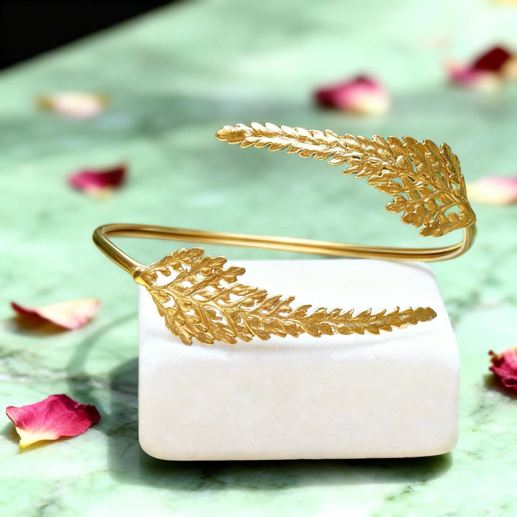Fern Leaf Bracelet: Adjustable Gold-Plated Brass, Nature Inspired-2
