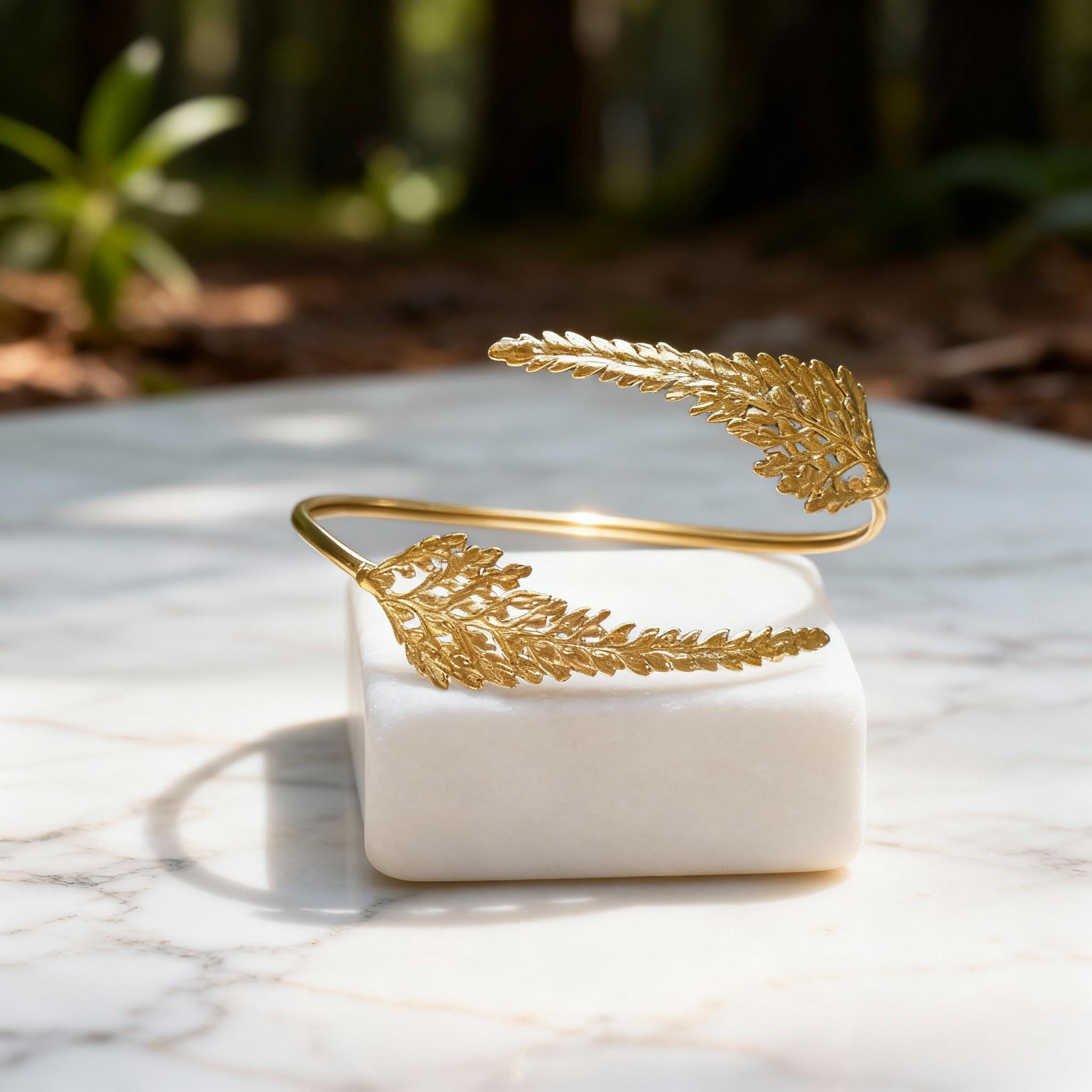 Fern Leaf Bracelet: Adjustable Gold-Plated Brass, Nature Inspired-0