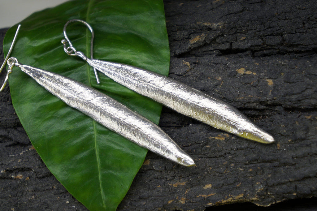 Nature-Inspired Olive Leaf Earrings, Sterling Silver (Long Dangle)-0