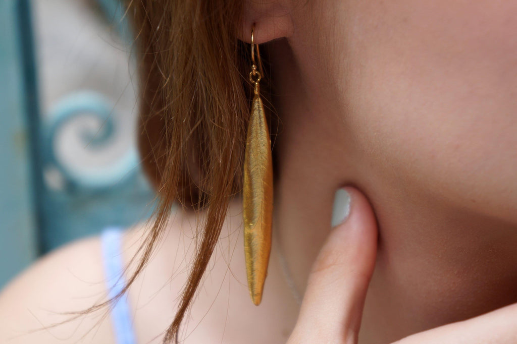 Nature-Inspired Olive Leaf Earrings, Sterling Silver (Long Dangle)-3