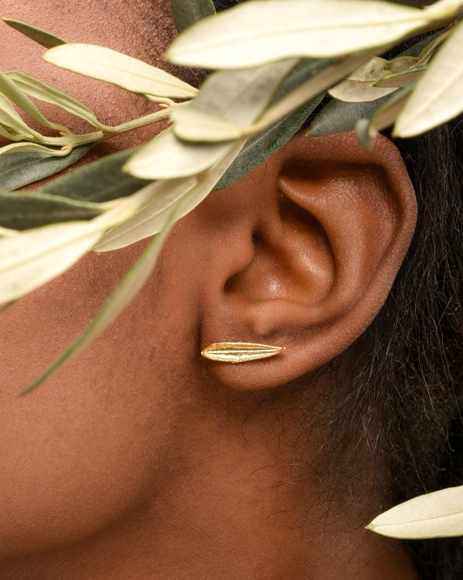 Olive Leaf Stud Earrings: Dainty Gold and Sterling Silver - Handmade-0