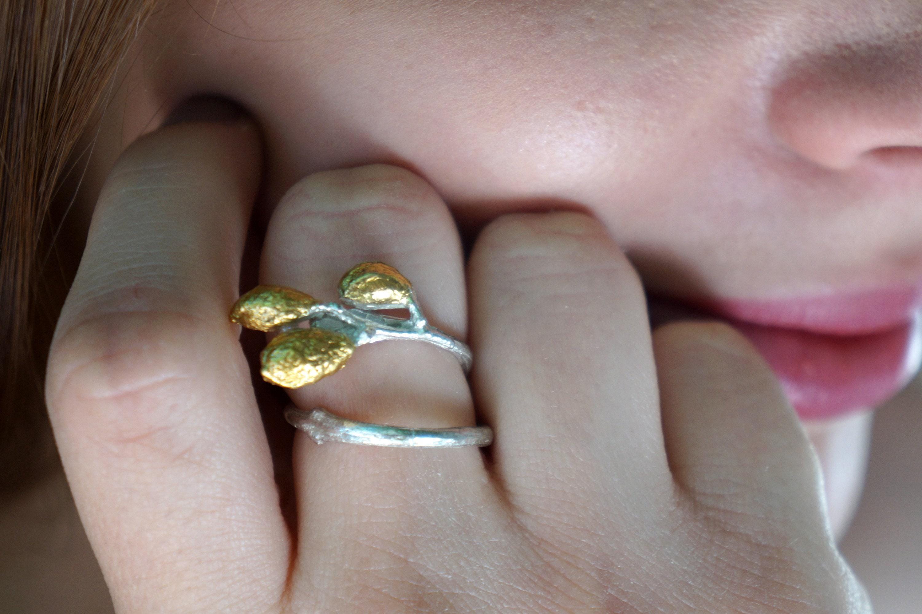 Adjustable Leaf Ring - Handmade Olive Branch Sterling Silver-4