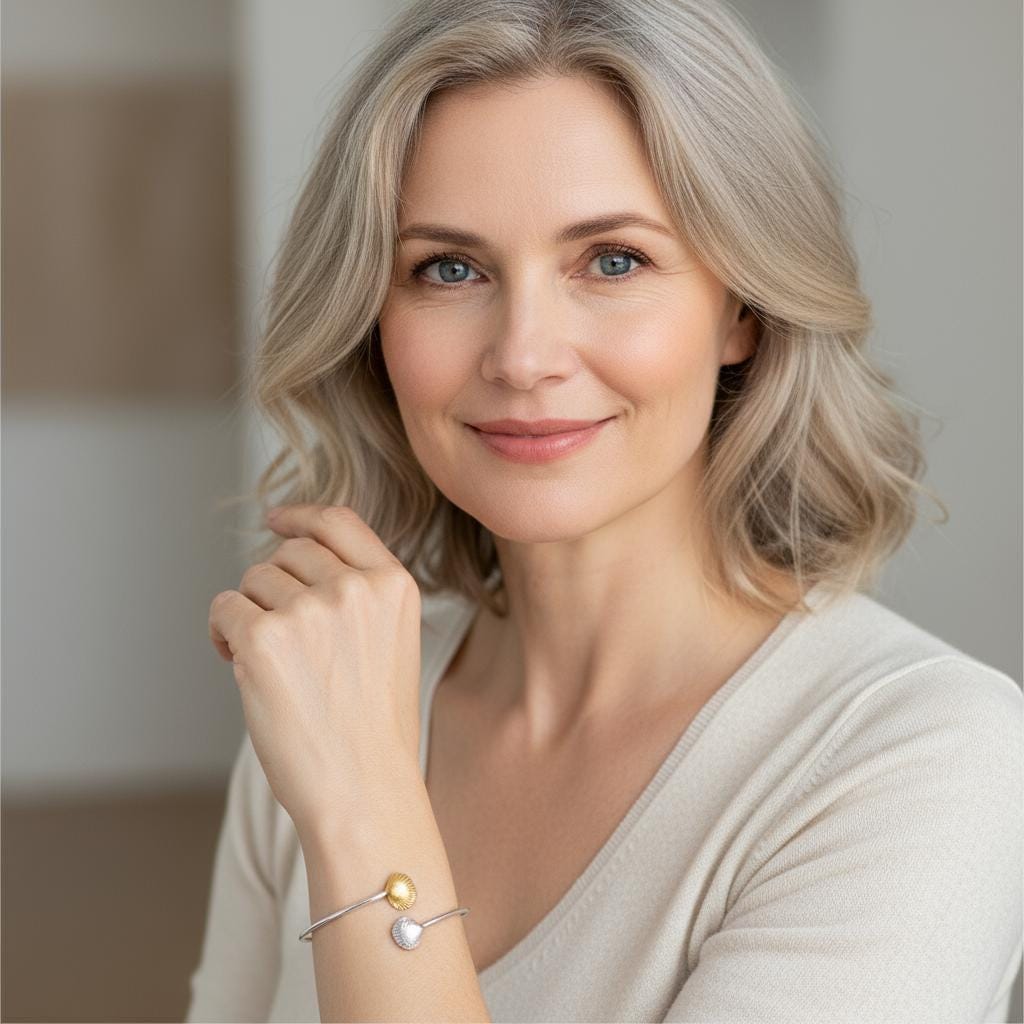 Nature-Inspired Sea Shell Bracelet, Sterling Silver Two-Tone (Adjustable Cuff)-2