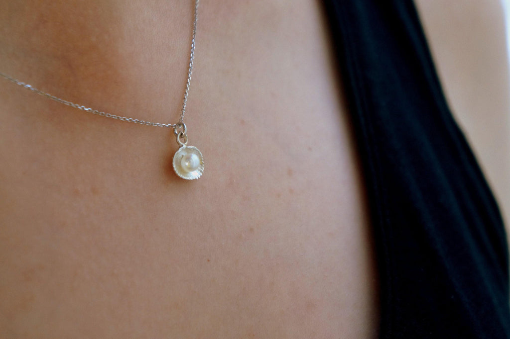Nature-Inspired Sterling Silver Necklace with Freshwater Pearl (Dainty, Handmade)-1