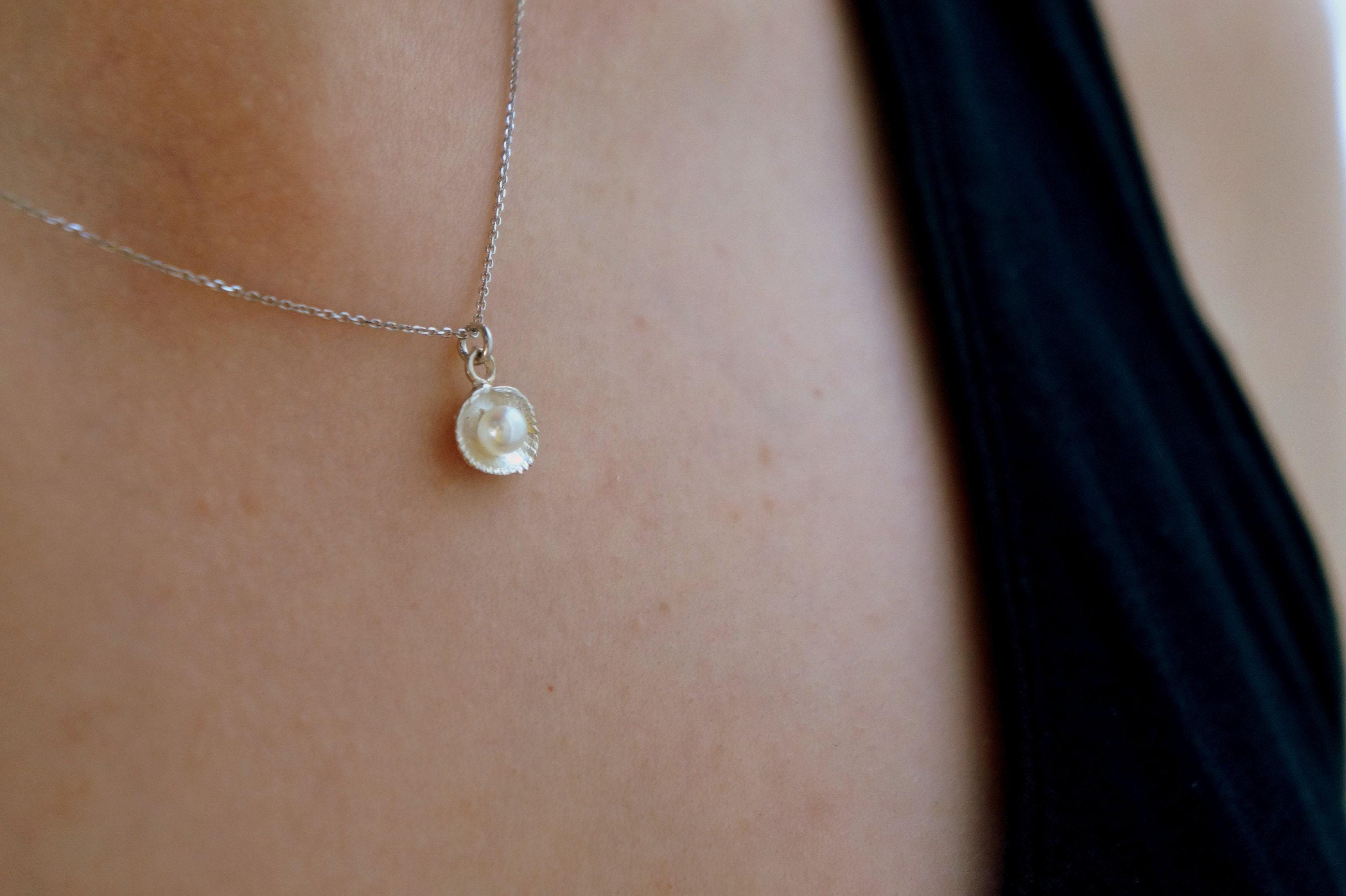 Nature-Inspired Sterling Silver Necklace with Freshwater Pearl (Dainty, Handmade)-1