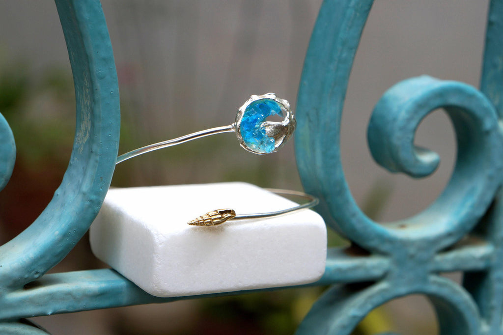 Summer Bracelet: Recycled Sterling Silver with Blue Murano - Adjustable Fit-3