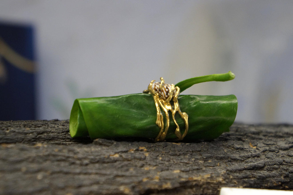 Jasmine Twig Ring: Real Sea Shell Accent (Sterling Silver, Gold Plated)-1