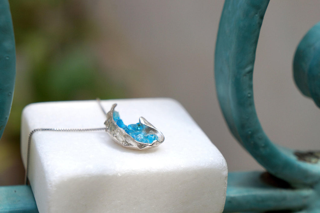 Sea Shell Necklace: Blue Murano Glass - Gold Plated Sterling Silver-3