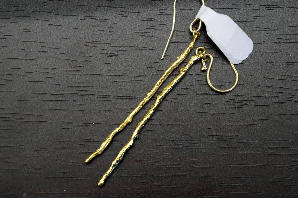 Olive Branch Earrings: Handmade Sterling Silver (Long, Thin Design)-3