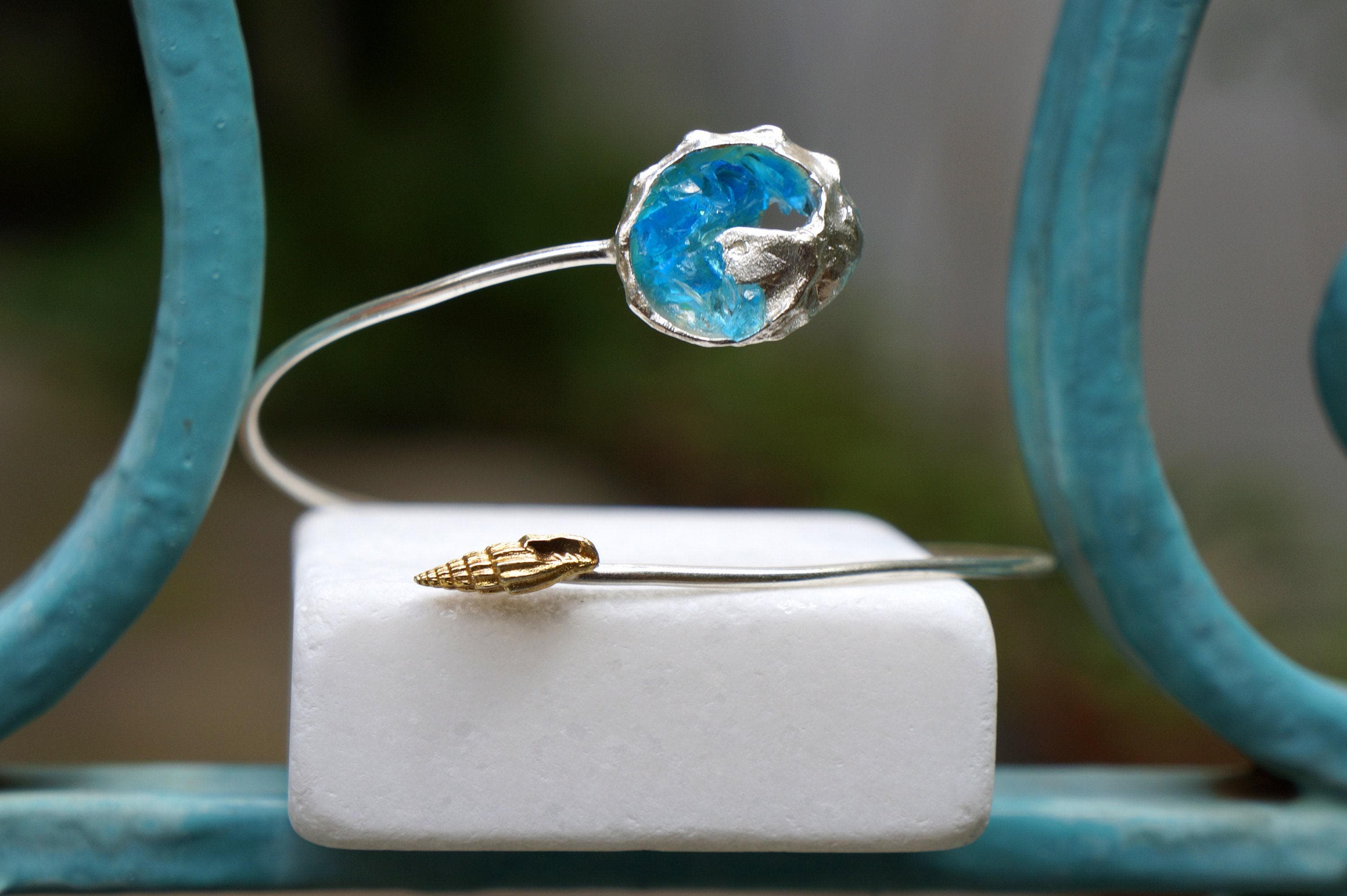 Summer Bracelet: Recycled Sterling Silver with Blue Murano - Adjustable Fit-2