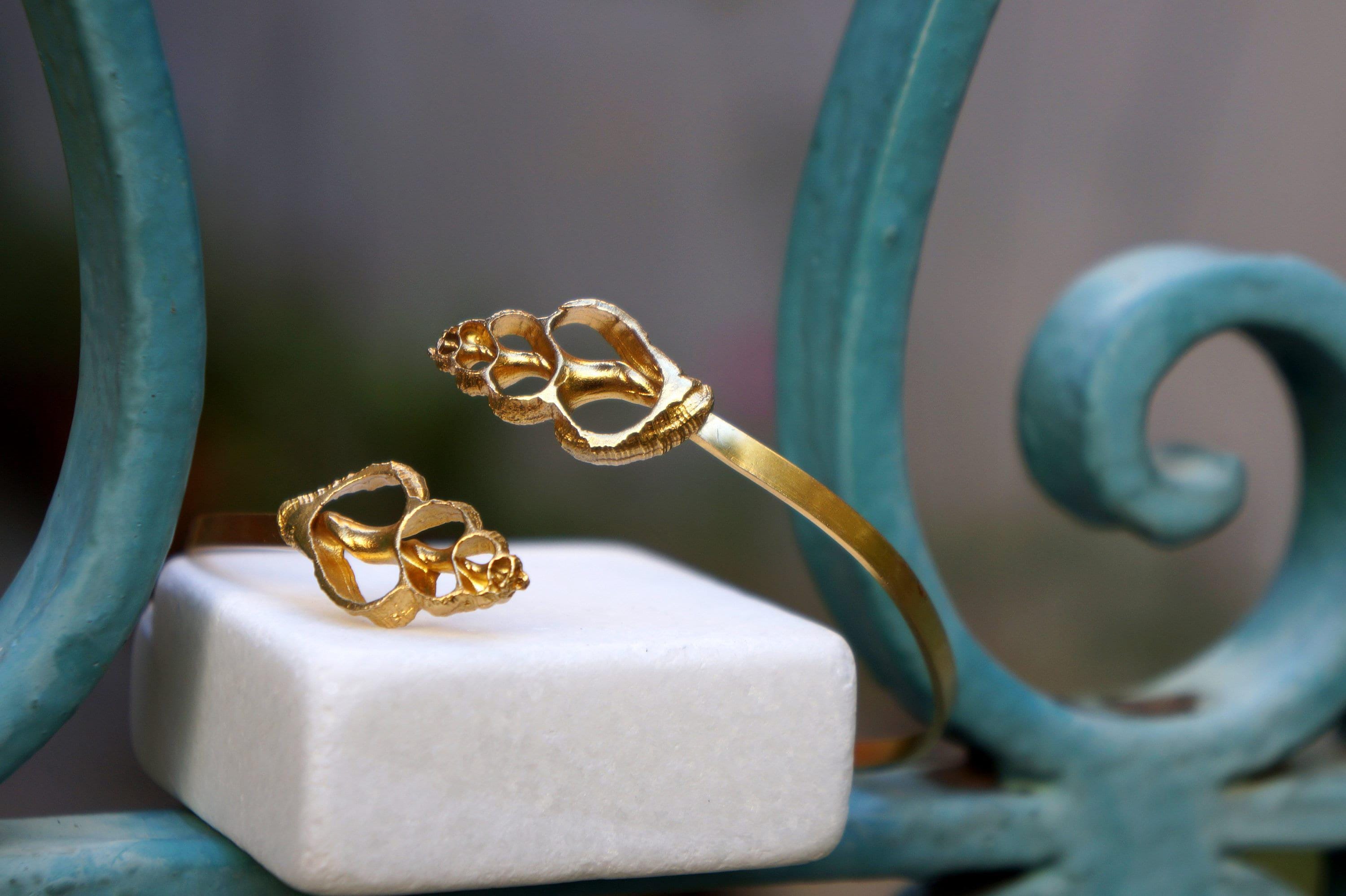 Nature-Inspired Sea Shell Cuff Bracelet, Silver and Gold (Adjustable)-0