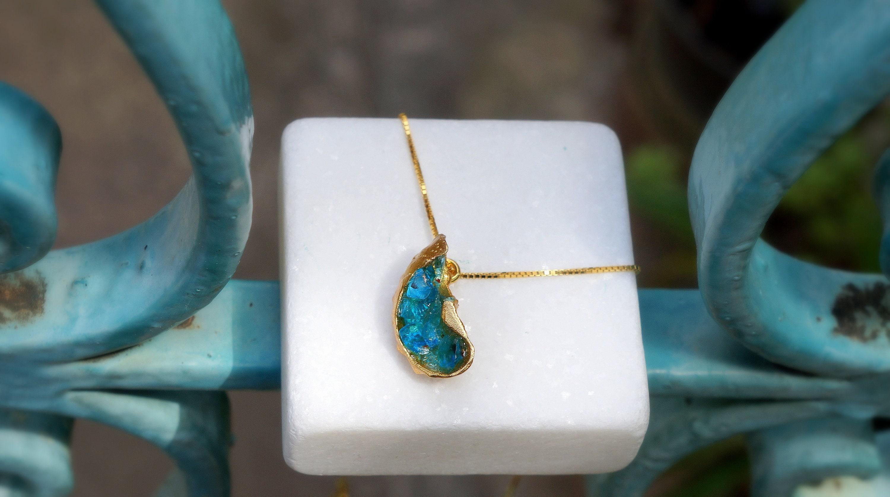 Sea Shell Necklace: Blue Murano Glass - Gold Plated Sterling Silver-1
