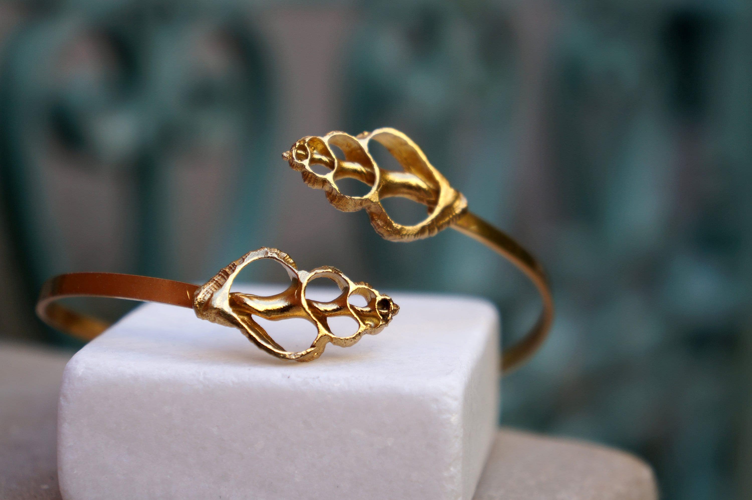 Nature-Inspired Sea Shell Cuff Bracelet, Silver and Gold (Adjustable)-2