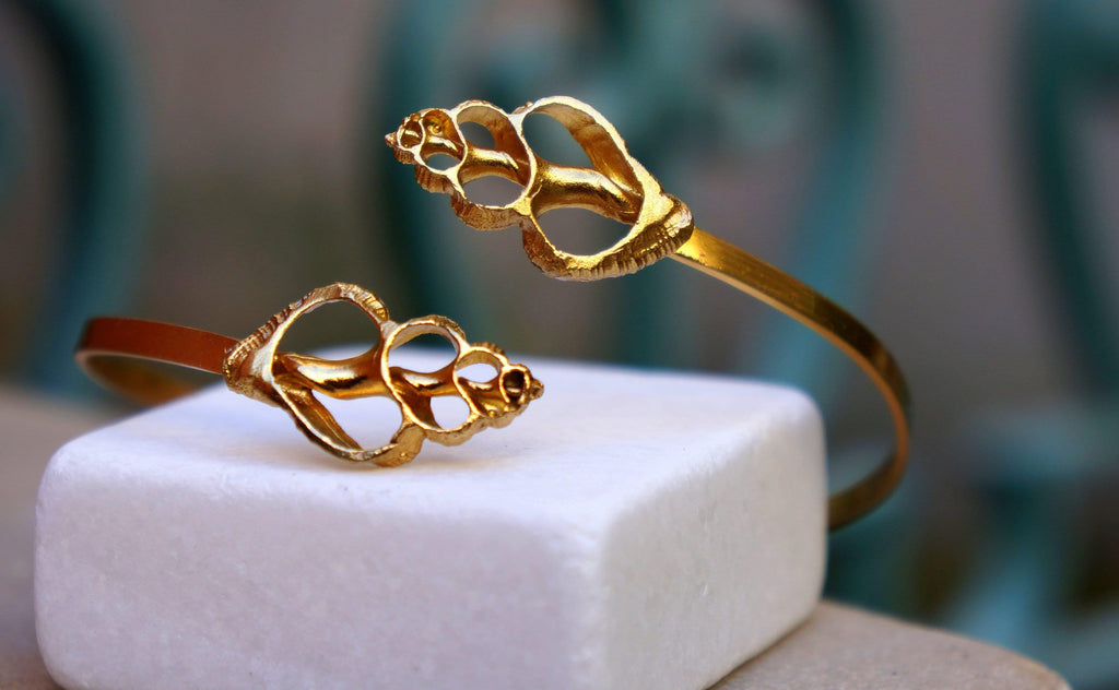 Nature-Inspired Sea Shell Cuff Bracelet, Silver and Gold (Adjustable)-3