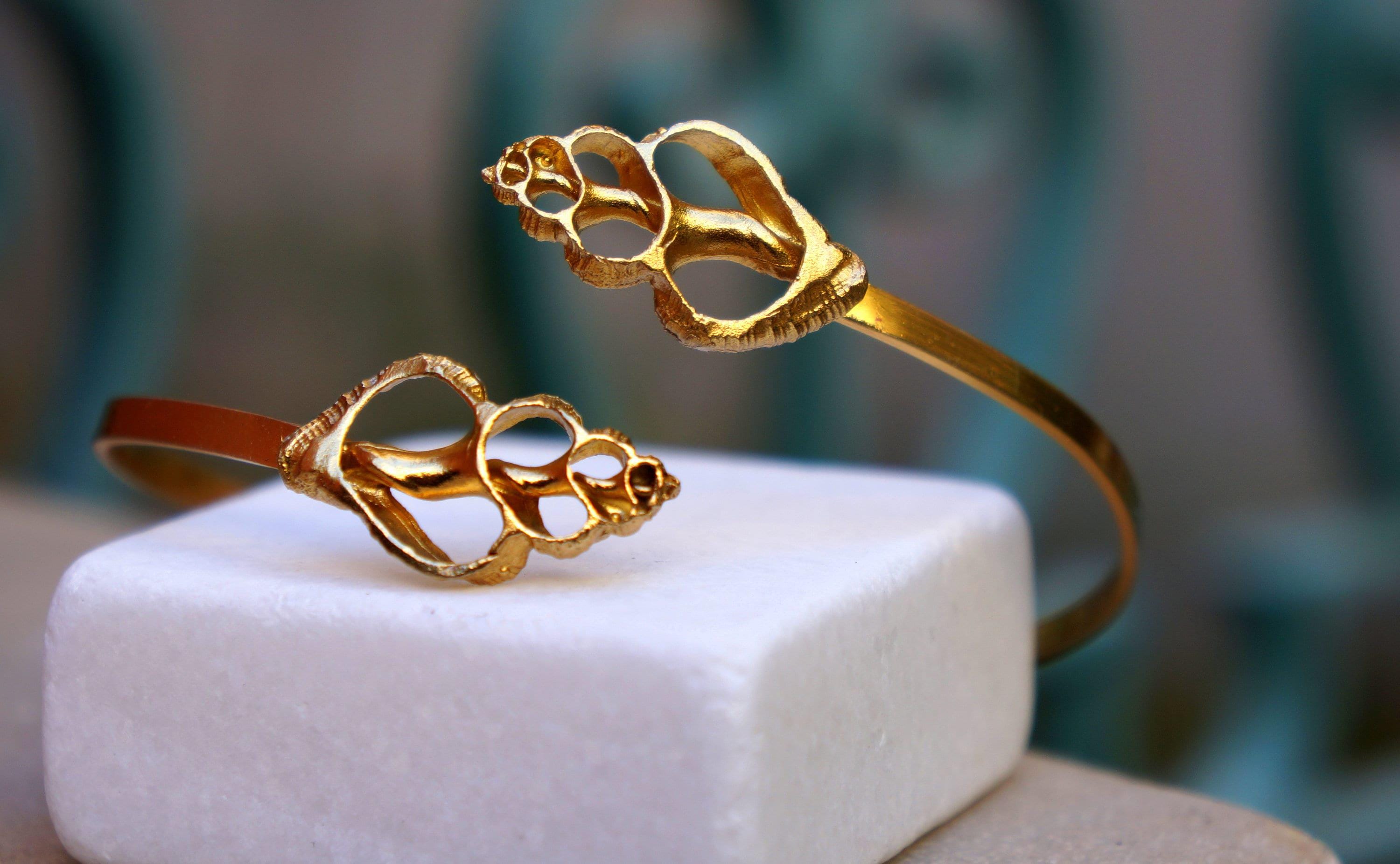 Nature-Inspired Sea Shell Cuff Bracelet, Silver and Gold (Adjustable)-3