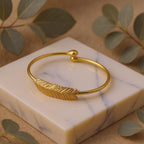 14k Gold-Plated Brass Bracelet, Nature Inspired Leaf Design-0